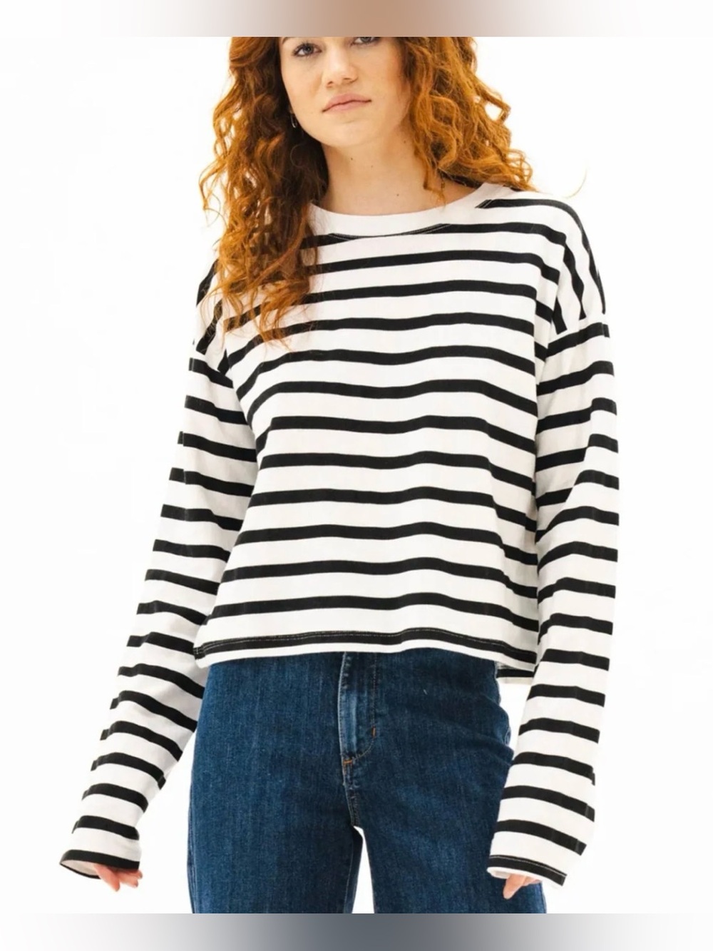 ASKK NY cropped long sleeve stripped tee in black & white